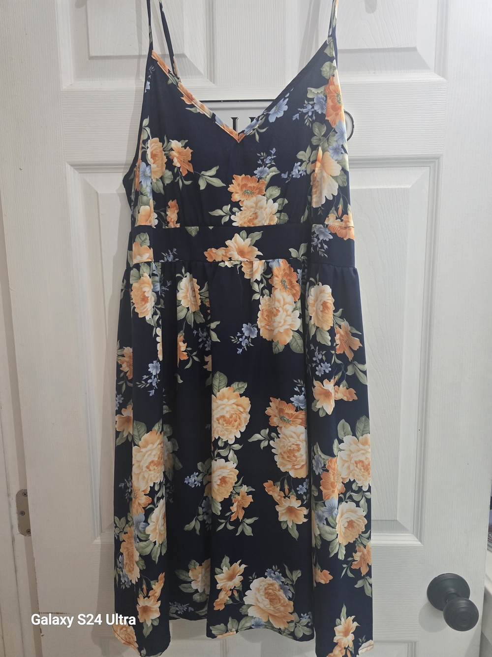 SHEIN Navy Midi Dress with Peach Floral Print